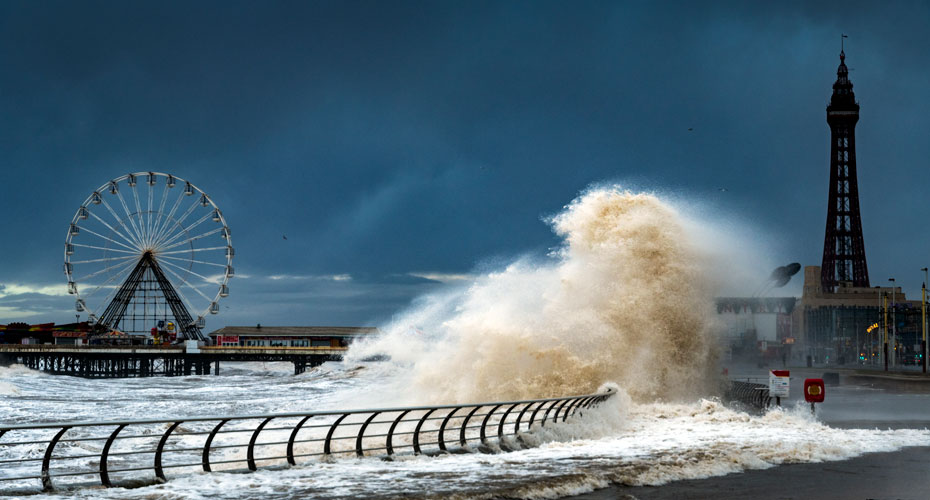 Storm Ciara hits Blackpool with Massive waves and flooding at high tide on Blackpools front
