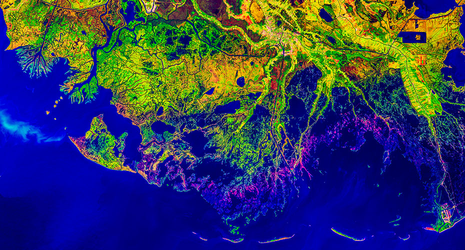 Satellite image of Louisiana Gulf Coast, USA
