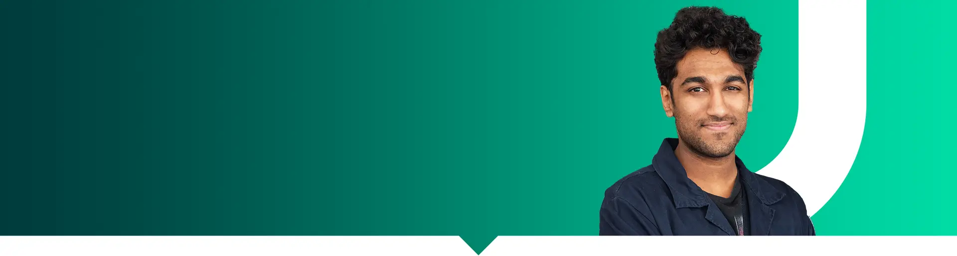 An image of a University of Exeter student's headshot over a branded background.