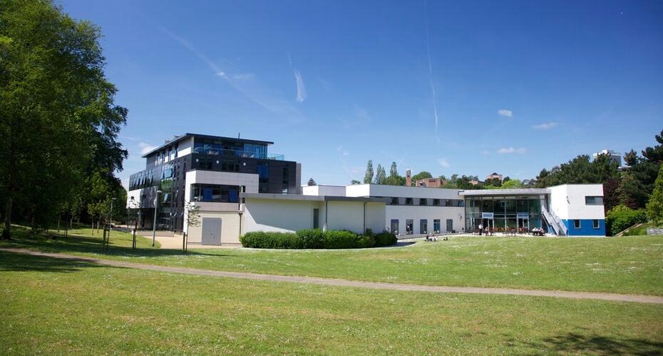 The back of the Business School Building:One and Xfi building in the sun